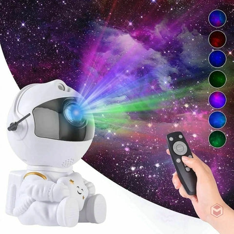 Astronauta con proyector de estrellas, galaxia